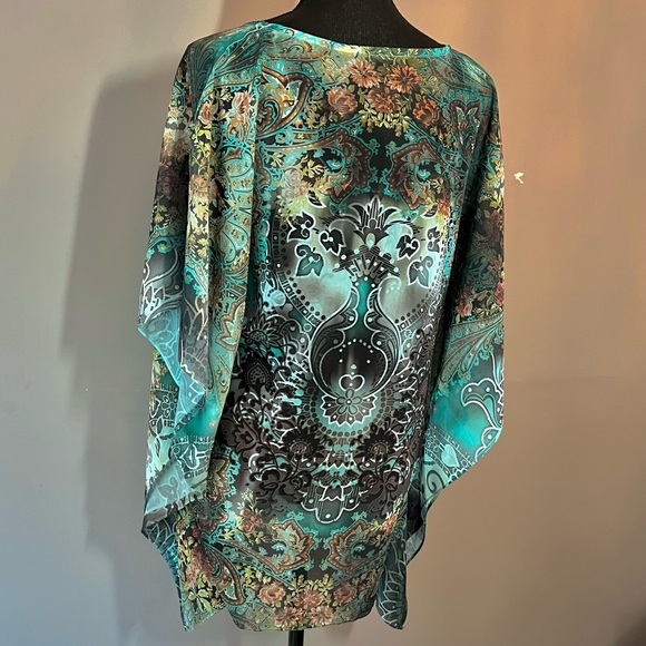 BLEU Sheer Green Poncho Blouse - Picture 2 of 10